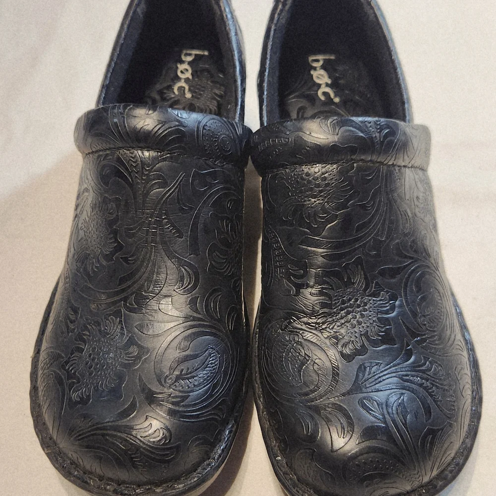 ⭐️b.o.c. Black Embossed Leather Slip-Ons Medical Workwear Size 10 - Picture 6 of 6